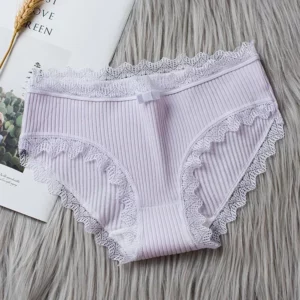 Women's Seamless Cotton Underwear Sexy Low Waist Lace Ruffle Briefs Solid Color Stretch Underpants Breathable Intimates Lingerie - Image 3