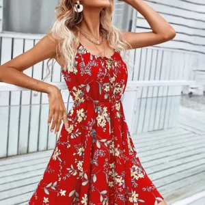 Sexy Floral Print Short Dress Women Summer Fashion Black Backless Beach Sundress Casual Sleeveless Lace-up New In Dresses 2024 - Image 3