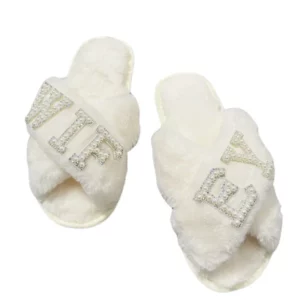 BRIDE/WIFEY Plush Slippers Bride Honeymoon Shower Shoes Creative Bridesmaid Romantic Gifts Wedding Supplies Wedding Photo Props - Image 5