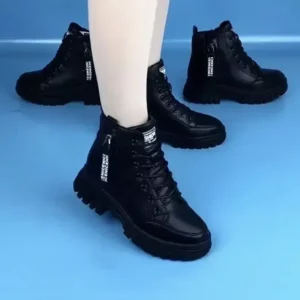 Women's Boots Black Lace Up Platform Ankle Boots Fashion Thick Sole Short s Female Warm Cotton Shoes Winter Snow 2024 - Image 2