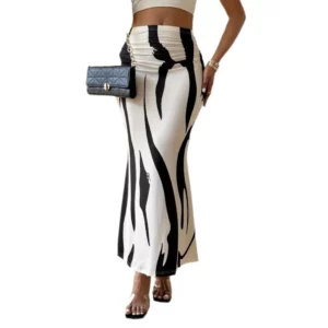 Dressy Casual Graphic Zebra Print Pleated Long Skirts Women Autumn Fashion Elastic High Waist Geometry Midi Skirt Streetwear - Image 5