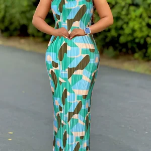 Women's Tie Dye Print Pleated Dress,Summer Spaghetti Strap Bodycon Dress,Vestidos Casual Slimming,Women's clothing - Image 3