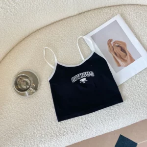 2024 Summer Letter Printing Tops Spaghetti Camisole Women With Padded Bra Crop Tops O-Neck Solid Crop Tops Y2k Sports Short Vest - Image 5