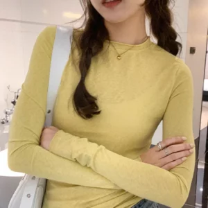 2024 Spring Autumn T shirt Women Tops Solid Slim Fit Long Sleeve O Neck Tshirts Female Casual Streetwear High Quality Base Tees - Image 5