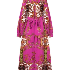 VONDA Maxi Dress 2024 Summer Women Bohemian Printed Party Sundress Long Sleeve Stand Collar Casual Robe Holiday Vestidos Belted - Image 6