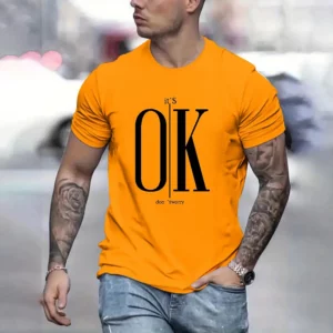 2024 Men's Street Ok Letter Print T-shirt Summer Men's Casual Short Sleeve Tops Oversized Hipster T Shirts Clothing New Menswear - Image 3