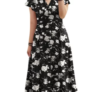 ZANZEA Fashion Floral Print Women Midi Dresses 2024 Summer Ruffle Sleeve V Neck A-line Vestido Casual Cinch Waist Party Sundress - Image 5