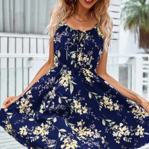 Sexy Floral Print Short Dress Women Summer Fashion Black Backless Beach Sundress Casual Sleeveless Lace-up New In Dresses 2024 - Image 5