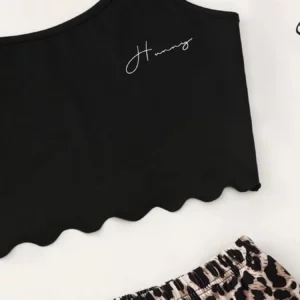 Women's Pajamas Set Sexy Lingerie Leopard Print Sling Sleepwear V-Neck Sleeveless Top and Shorts Sets Pyjamas Homewear - Image 3