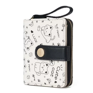 Japanese Cute Cat Girls Wallet Short Student ID Bank Card Holder Money Bag Zipper Wallets For Women Key Storage Purse Coin Purse - Image 2