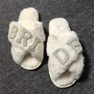 BRIDE/WIFEY Plush Slippers Bride Honeymoon Shower Shoes Creative Bridesmaid Romantic Gifts Wedding Supplies Wedding Photo Props - Image 2