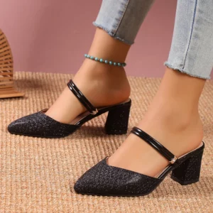 Gold Silver Bling High Heel Pumps Women Fashion Back Strap Slip-On Party Shoes Woman Pointed Toe Slingbacks Thick-Heeled Shoes - Image 5