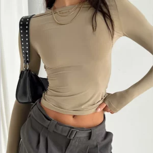 Women Casual Long Sleeve T-Shirts Spring Autumn Solid Slim Fit Pullovers Tees Shirts Female Streetwear Base Tees Tops Casual - Image 3