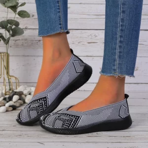 ZOKI Fashion Striped Loafers Shoes Women Summer Slip-on Breathable Knitting Flats Woman Comfort Non-slip Soft Bottom Sneakers - Image 1