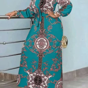 VONDA Maxi Dress 2024 Summer Women Bohemian Printed Party Sundress Long Sleeve Stand Collar Casual Robe Holiday Vestidos Belted - Image 3