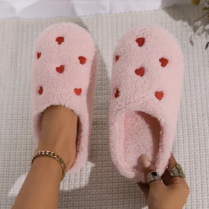 Winter Women's Heart-Shaped Slippers Love Mute Soft Sole Shoes Indoor Comfortable Cute Silent Carpet Light Living Room - Image 2