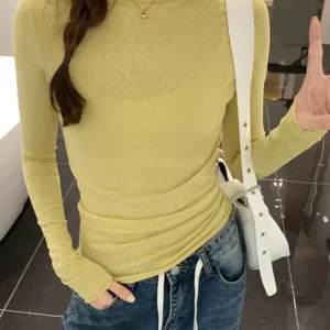 2024 Spring Autumn T shirt Women Tops Solid Slim Fit Long Sleeve O Neck Tshirts Female Casual Streetwear High Quality Base Tees - Image 6