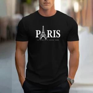 Fashion Men's Paris Letter Print T-Shirt Casual Solid Color Short Sleeve T-Shirt Clothing Summer Plus Size Loose O-Neck T-Shirts - Image 5