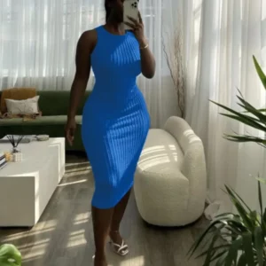 New Summer Women Dress Fashion Casual Knitted Sleeveless O Neck Black Dress Female Package Hips Elegant Beach Party Dresses - Image 3