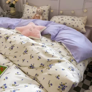 Pink Floral Bedding Set Soft Ins Single Double Queen Size Duvet Cover Flat Sheet Pillowcase Girls Home Totel Bed Linens - Image 6