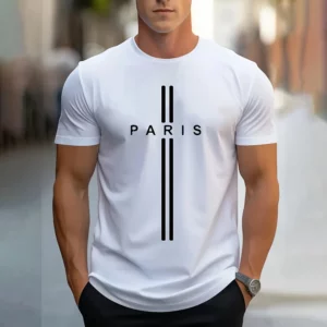 Fashion Men's Paris Letter Print T-Shirt Casual Solid Color Short Sleeve T-Shirt Clothing Summer Plus Size Loose O-Neck T-Shirts - Image 2