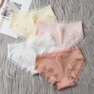 Women's Seamless Cotton Underwear Sexy Low Waist Lace Ruffle Briefs Solid Color Stretch Underpants Breathable Intimates Lingerie - Image 2