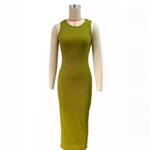 Sexy Sleeveles Knitted Long Dress For Women Fashion O-neck Pure Color Bodycon Dress Summer Split Package Hips Party Dress Black - Image 6