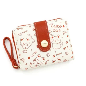 Japanese Cute Cat Girls Wallet Short Student ID Bank Card Holder Money Bag Zipper Wallets For Women Key Storage Purse Coin Purse - Image 7