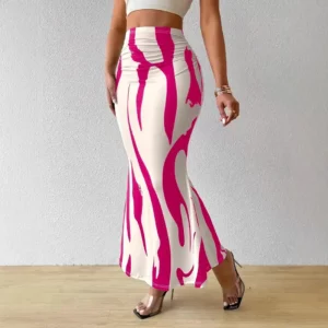 Dressy Casual Graphic Zebra Print Pleated Long Skirts Women Autumn Fashion Elastic High Waist Geometry Midi Skirt Streetwear - Image 4