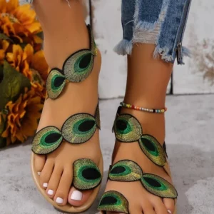 Yellow Embroidered Faux Flower Fashion Sandals Flat Plus Size 43 Summer Outdoor Beach Shoes Travel Mom Shoes - Image 4