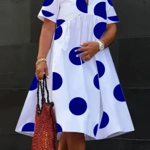 VONDA Plus Size 5XL Women Dress 2024 Summer Bohemian Polka Dot Maxi Long Dress V Neck Party Sundress Vestido Beach Robe Elegant - Image 3