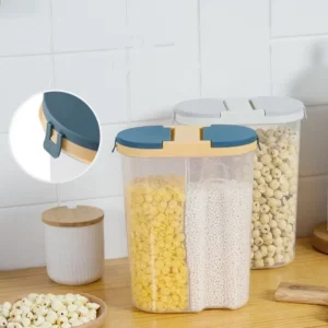 M/L Double Grid Cereals Jar Plastic Food Storage Container Kitchen Organizer Eco Friendly Cookie Box Dried Grains Tank with Lids - Image 3