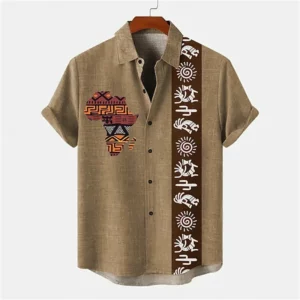 3D Ethnic Totem Printed Men's Shirt 2024 Summer Fashion Short Sleeve T-Shirt Retro Loose Casual Button Down Shirt Simple Design - Image 2