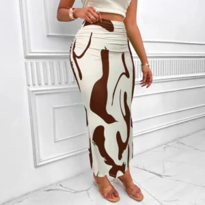 Dressy Casual Graphic Zebra Print Pleated Long Skirts Women Autumn Fashion Elastic High Waist Geometry Midi Skirt Streetwear - Image 3