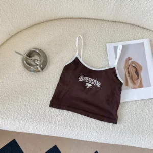 2024 Summer Letter Printing Tops Spaghetti Camisole Women With Padded Bra Crop Tops O-Neck Solid Crop Tops Y2k Sports Short Vest - Image 3