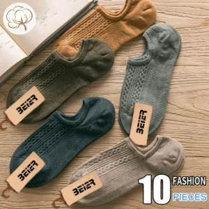 10 Pieces=5 Pairs Twists Cotton Tube Socks for Men Short Boat Socks Invisible Summer Thin Versatile Anti Odor Calcetines - Image 1