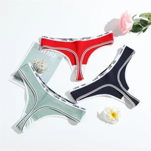 1PC Solid Women Thongs Sexy Panties Low Waist Cotton Briefs Female T-Back G-string Girls S-L Intimate Letters Striped Lingeries - Image 2