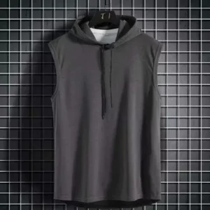 M-3XL Men's Tank Tops Vest Sleeveless Tees Hooded Male T Shirt Gym Exercise Sports Golf Shirt Korean Style Casual Solid Color - Image 2