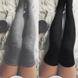 Sexy Black White Soild Color Long Socks Women Over Knee Thigh High Over The Knee Stockings Lolita Ladies Girls Warm Knee Socks - Image 3