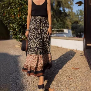 boho print maxi skirt women fashion high waist 3D printting long dress casual loose summer high waist skirts for women 2024 - Image 5