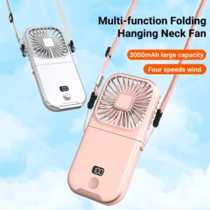 Mini Portable Outdoor Hand Fan Hanging Neck Fan USB Charging 3000mAh Battery Powered 180° Folding Wireless Table Air Cooling Fan - Image 2