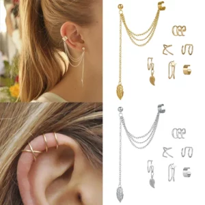 10 Pcs Leaves Clip Earrings for Women Rose Gold Color Creative Simple C Ear Cuff Non-Piercing Ear Clips Set Trend Jewelry Gift - Image 5