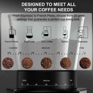 BioloMix Automatic Burr Mill Electric Coffee Grinder with 30 Gears for Espresso American Coffee Pour Over Visual Bean Storage - Image 3