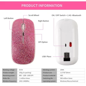Charging and Mute Diamond-studded Bluetooth Dual Mode Mouse Electronic Gift Colorful Luminous Wireless Bluetooth Mouse - Image 2