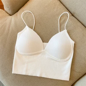 V-Neck Camisole Women Sexy Stretch Push Up Bra with Chest Pads Knitted Crop Top for Female Short Tube Top Tops Bralette Y2k - Image 3