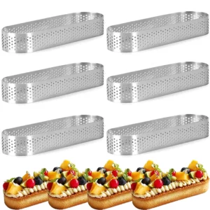 6PCS Silver Oval Stainless Steel Porous Cake Mousse Mold for French Dessert Fruit Pie Small Fruit Tarte Crust Quiche Cake Mold - Image 3