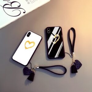 For iPhone 15 14 13 12 11 Pro Max se 2020 Case small Love Heart Hard Glass Cover For iPhone 7 8 Plus x xr xs max SE Give Strap - Image 5