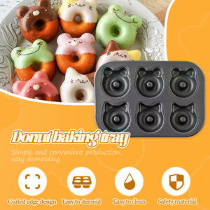 6 Cavity Non Stick Cake Donut Pan Mold Carbon Steel Chocolate Doughnut Baking Tray Cartoon Bear Cat DIY Cake Bread Baking Tool - Image 2