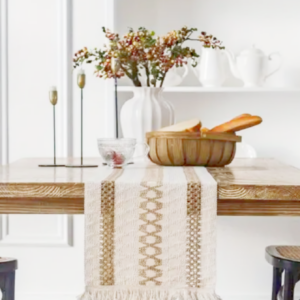 Boho Table Runner for Home Decor Macrame Cream & Brown Farmhouse Table Runner with Tassels for Bohemian Dining Bedroom Decor - Image 2