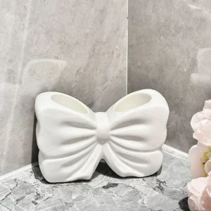 1pc Ceramic Bow Toothbrush Holder Ornament Ceramic Toothbrush, Toothpaste Storage Rack Bathroom Accessories Brush Holder - Image 4